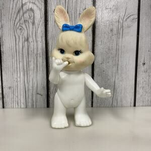 Vtg Easter Unlimited White Jointed Bunny Rabbit Kitschy 7” Hong Kong - Read